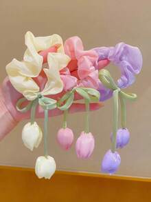 3 chiếc dây buộc tóc hình hoa tulip mới, dây buộc tóc dễ thương cho bé gái, phù hợp cho tóc đuôi ngựa, búi tóc, tóc đuôi ngựa đôi, phụ kiện làm đẹp tóc tại nhà, dây buộc tóc co giãn, thích hợp cho lễ hội, tiệc tùng. - Nhiều màu - Xem 1