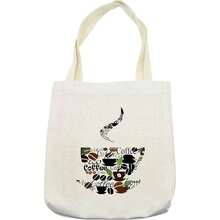 1 bolsa moderna con diseño de de café, una bolsa de lino reutilizable para tazas, granos y hojas. - Blanco - Ver 1