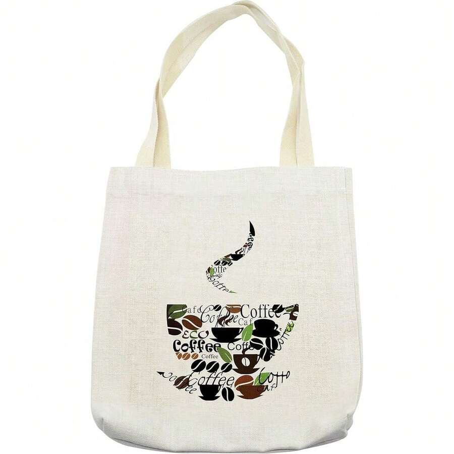 1 bolsa moderna con diseño de de café, una bolsa de lino reutilizable para tazas, granos y hojas. - Blanco - Ver 1