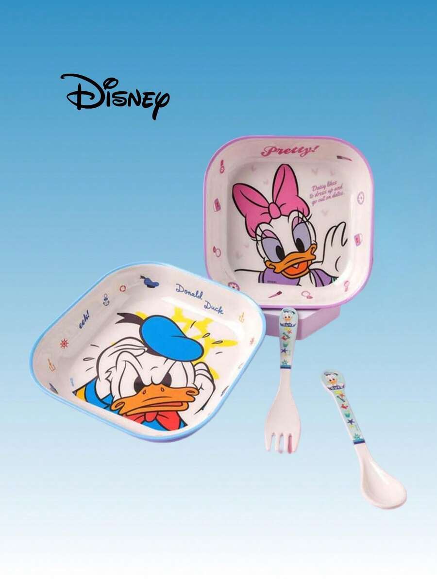 1pc Disney Cartoon Square Plate, Heat-Resistant Tableware, Cute Creative Household Plate, Melamine Plate, Quadrilateral Dishware Suitable For Hot And Cold Food - Multicolor - View 1