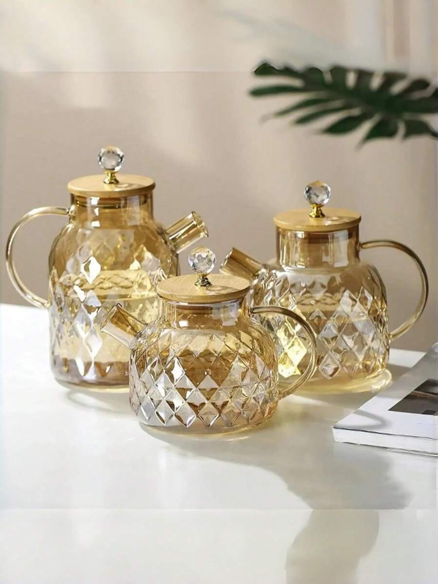 1pc Large Capacity Heat-Resistant Glass Teapot, Heat-Resistant Glass Water Tank, Suitable For Summer Cold Water, Lemon Water, Fruit Tea, Heat-Resistant, Let Guests Enjoy To The Fullest - Multicolor - View 1