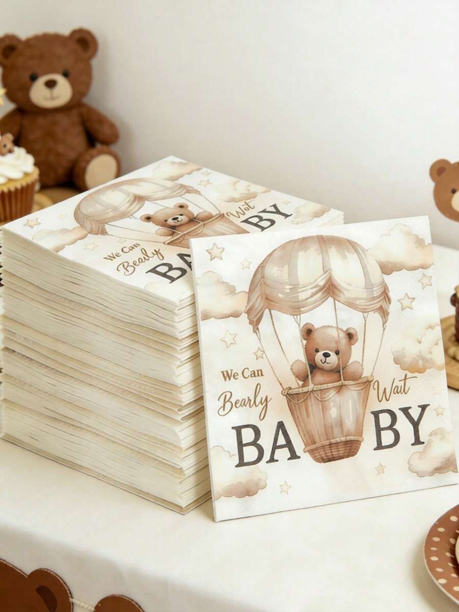 24张棕熊主题婴儿派对一次性纸巾，可爱棕色气球熊图案，适合性别揭晓派对餐桌装饰，“我们迫不及待”主题装饰，适用于婴儿派对餐桌装饰、一周岁生日派对棕熊图案一次性装饰餐巾、派对餐桌中心装饰餐巾、婴儿派对装饰、婴儿派对回礼、性别揭晓派对装饰。 - 棕色小熊baby - 查看 1