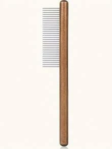 Peine cómodo de mango de madera para gatos y perros - Dientes de acero inoxidable, adecuado para pelo largo y corto, herramienta de aseo para mascotas - Ver 12
