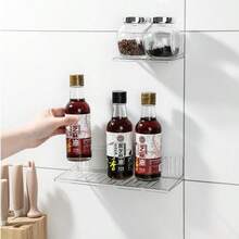 1 pieza - Estante de almacenamiento simple y sin agujeros para decoración de pared, estante para almacenar artículos, bandeja para exhibir fotos, estante colgante. Adecuado para dormitorios, salas de estar, baños, cocinas, salas de estudio, dormitorios. Estante de almacenamiento para exhibir varios artículos pequeños. - transparente - Ver 2