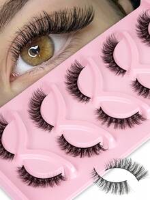 5 pares de pestañas postizas, pestañas de ojo de gato, reutilizables, suaves y ligeras, tiras de pestañas similares a las de visón para un aspecto de maquillaje natural - Negro - Ver 1