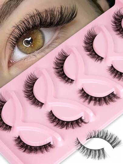 5 Pairs False Eyelashes, Cat Eye Lashes, Reusable, Soft & Lightweight, Mink-Like Lash Strips For Natural Makeup Look