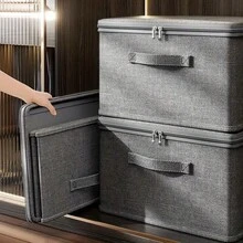 1个带盖拉链收纳盒，防刮耐用，大容量，可折叠，适用于收纳衣物、毯子、玩具、书籍等——便携时尚，适合女性，可放置于床下收纳 - 彩色 - 查看 6