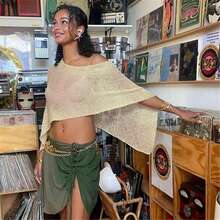 Women Sheer Mesh Poncho Top Crochet Knit Lightweight See Through Shawl Wrap Summer Oversized Loose Shrug Beachwear Swimsuit Bikini Cover Ups - 薑色 - 查看 3
