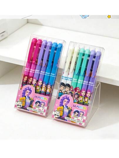 12支装 K-POP 粉丝“女巫狩猎”可擦凝胶笔，0.5mm 细笔尖，速干顺滑书写，K-POP 人物学生文具办公粉丝礼物