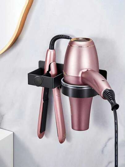 Wall Mount Hair Dryer Holder, No Drill Bathroom Hair Dryer Organizer Rack, Straightener & Curling Iron Storage Rack (Suitable For Salon Bathroom), Hair Dryer & Ironing Board Holder, Bathroom Accessories, Room Decor