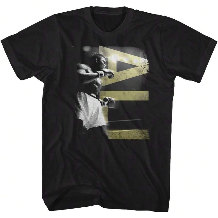 In A Boxing Stance With Ali In Gold Letters Black Adult T-Shirt - 黑色 - 查看 1