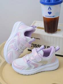 1 Pair Fashionable, Comfortable And Lightweight Spring Children's Sports Shoes. Summer Breathable Mesh Hollow Out Big Kids Running Shoes. Students' Daily Wear Anti-Slip Durable EVA Outsole. Molded Insole, Stable Fit, Soft Glossy Sole, Suitable For Daily Wear And Running. - Màu tím - Xem 2
