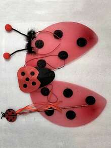 3pcs/Set Ladybug Costume Set, Including Headband, Wings, And Fairy Wand Prop. The Props Are Coated With Golden Ladybug Powder, Suitable For Men And Women To Wear. - Watermelon Pink - View 5