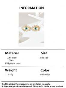2pcs Gothic Style Demon Eye Jewelry Vintage Electroplated Alloy Rhinestone Stud Earrings For Women, Including Unique Blue Eye Earrings, Suitable For Daily, Party, And Outfit Matching - Multicolor - View 6