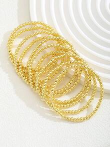3pcs/5pcs/6pcs/7pcs/8pcs/10pcs/12pcs/15pcs/Set Smooth Shiny Gold Bead Bracelet Set, Suitable For Boys And Girls, Minimalist Jewelry, Perfect For Classroom, Cafe - Gold - View 18