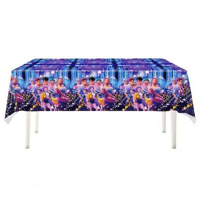 1件装 K-Pop 女团女巫主题派对桌布，生日派对装饰，一次性 PE 桌布，适合 K-Pop 粉丝派对装饰【随机发货】【由于白色背景展示，白色边框可能不可见；实际产品带有白色边框。】