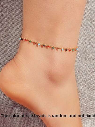1pc Bohemian Multicolor Gemstone Pendant Anklet, Fashion Versatile Accessory For Daily Wear, Beach, Vacation