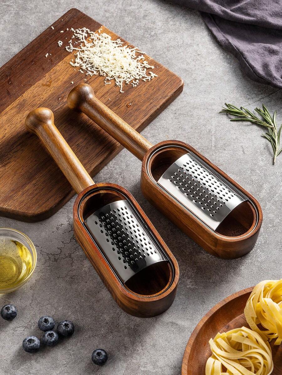 1 pieza Rallador de queso de acero inoxidable con mango de madera, cortador de caja de queso multifuncional, herramienta de cocina - Multicolor - Ver 1