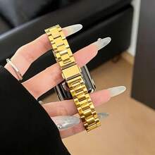 1pc Compatible With Apple Watch Band, Adjustable Stainless Steel Strap, Suitable For Watch Ultra 3 2 1 SE S10 S9 S8 S7 S6 S5 S4 S3 S2 S1 Series, Fashionable Unisex Replacement Smartwatch Watch Strap, 38mm 40mm 41mm 42mm 44mm 45mm 49mm 46mm (Watch Not Included) - Gold - View 4