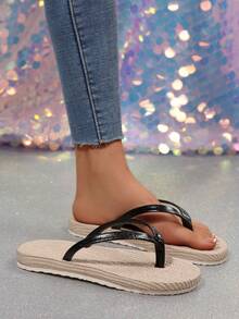 夏季舒适凉鞋，女士人字拖，绳底拖鞋，度假风凉拖，时尚拖鞋凉鞋，易穿脱凉鞋，家居拖鞋，黑色拖鞋，黑色凉鞋 - 黑色 - 查看 7