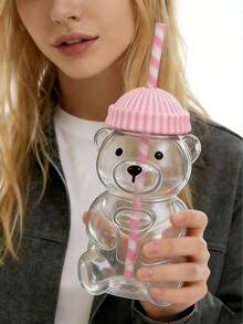 450ml Cute Honey Bear Shaped Straw Cup With Lid & Straw, Reusable Plastic Honey Bear Cup With Soft Squeeze Straw, Suitable For Hot/Cold Drinks, Coffee, Alcohol, Juice, Milkshake, Bubble Tea, Birthday Gift, High-Quality Party Supplies, Valentine's Day, New Year Gift, Exquisite Creative Gift, Ramadan Gift - Multicolor - View 12