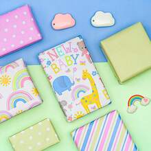 5/10张双面婴儿派对包装纸，28.5*42厘米，可爱动物和新生儿字母设计，非常适合婴儿派对、生日派对、性别揭晓派对。 - 彩色 - 查看 6