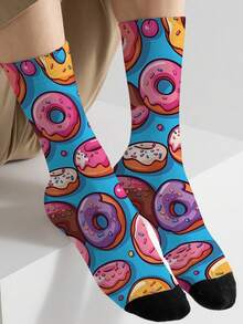 1 Pair 360 Men's Socks – Fun All-Over Print Featuring Donut,Soft, Comfortable, And Highly Elastic, These Fashionable Casual Streetwear Hip-Hop 360 Socks Are Perfect As Compression Gear, Valentine's Day Socks, Or Loose Maternity Socks. - Multicolor - View 2