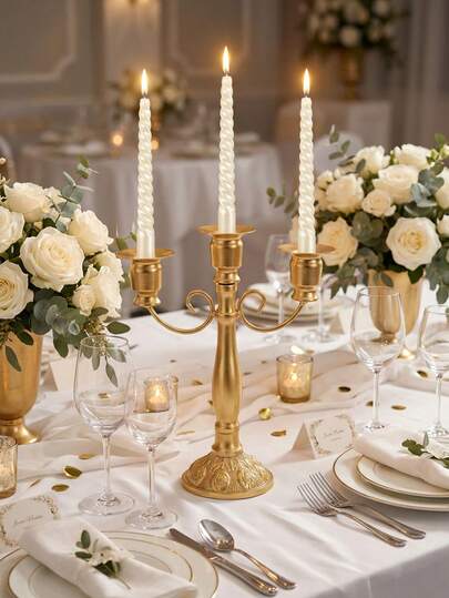 1 Pc/Set Gold Metal Triple-Arm Candle Holder, Global Festival Style For Christmas Home Decor, Christmas Dinner Table, New Year's Eve Gathering, Valentine's Day Dinner, Mother's Day Brunch, Father's Day Celebration, Thanksgiving Feast, Festival Evening Gathering, Family Dinner, Diwali Home Decoration, Table Accent, Spring Festival Home, Mid-Autumn Festival Reunion, Halloween Party, Easter Decoration, Summer Solstice Party, Autumn Harvest Festival, Winter Holiday Warmth.