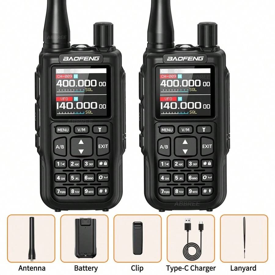 Baofeng 2台宝峰迷你5双PTT对讲机，支持蓝牙APP编程，AM/FM调频，NOAA频道，Type-C充电接口，升级版UV-5R迷你业余无线电 - Black-MINI-5-2PCS - 查看 1