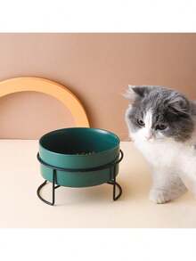 Raised Iron Frame Cat Bowl, Ceramic Integrated Feeding & Drinking Bowl, Anti-Spill - 300ml - View 7