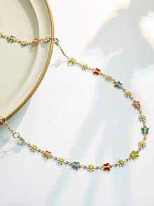 1条混色雏菊项链，1/2件雏菊项链手链套装（含蝴蝶吊坠） - 蝴蝶雛菊項鍊手鍊套裝 - 查看 3