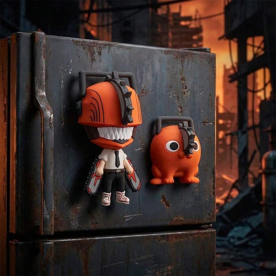 Crunchyroll 1个官方授权的电锯人3D泡沫冰箱贴，趣味角色设计，适用于储物柜、冰箱、办公室或家居装饰，家居配件，收藏家的完美礼物 - 珊瑚橙 - 查看 1