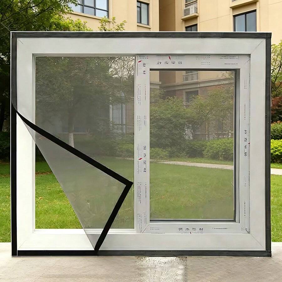 Available In Multiple Sizes, Anti-Mosquito, Breathable, Easy To Install Self-Adhesive Mesh Window Screen, Summer Mosquito Repellent, High Transparency, Suitable For Bedroom, Living Room - Black - View 1