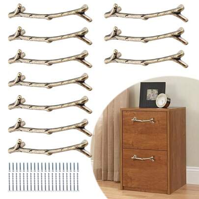 Pack Twig Branch Drawer Handles Antique Bronze Tree Branch Cabinet Pulls, 3-3/4 Inch Hole Center Zinc Alloy Farmhouse Cupboard Handles, Rustic Drawer Pulls Decorative Dresser Handles