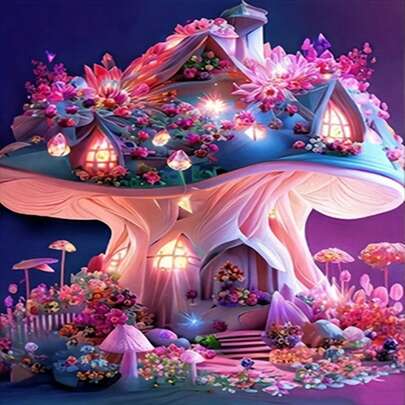 Bộ tranh đính kim cương 5D - Kim cương tròn đầy đủ, họa tiết nấm, bộ dụng cụ thủ công acrylic để trang trí nhà cửa, bộ tranh đính kim cương không khung, quà tặng sáng tạo.