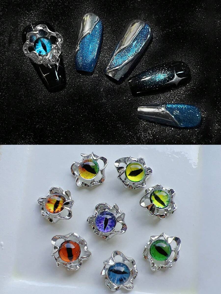 1 Packung Teufelsauge Metall Nail Art Dekorationen 3D Verzierungen für Nägel - Verschiedenfarbig - Übersicht 1