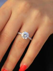 1-5克拉闪耀四爪莫桑石订婚/结婚戒指，奢华珠宝礼品，情人节礼物 - 銀色 - 查看 4