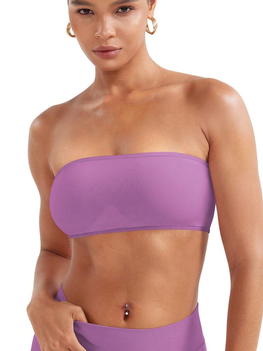 VOYJOY Impact Backless Bandeau Bra Workout Strapless Bandeau Basic Tank Top Adjustable - 玫瑰紫 - 查看 1