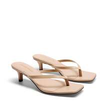 Women Kitten Heel Thong Heeled Sandals Fashion Open Toe Slip On Summer Sandals For Daily And Party Wedding Wearing - Màu be - Xem 8
