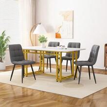 Gold Dining Table 120 X 70 Cm With 4 Matching Chairs, Modern Kitchen Table And Chair Set, Dark Grey Velvet Chairs, Table With Gold Iron Legs - Grey - View 1
