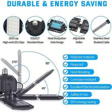 1/2pcs Led Garage Light 180W, 36000LM Garage Lights Ceiling LED With E26/E27 Medium Base, 6000K Deformable LED Shop Lights With 10+1 Adjustable Panels For Garage, Workshop, Attic, Basemen - Màu đen - 2 chiếc - Xem 5