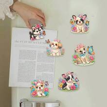 6pcs Diamond Art Fridge Magnets, Spring Butterfly & Puppy Diamond Painting Decor, DIY Diamond Painting Magnet Kit For Crafts, Gifts, Fridge, Mailbox Decoration - View 4