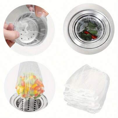 300 piezas Bolsas desechables de filtro de fregadero - Filtro de malla blanca, Limpieza fácil de cocina, Atrapa restos de comida y residuos, Drenaje sin preocupaciones, Filtro de drenaje de fregadero de cocina, Accesorio de cocina funcional, Material de filtrado eficiente
