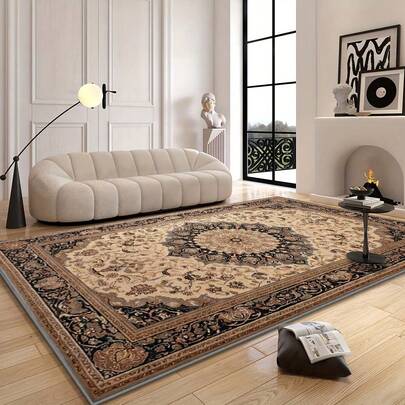 1 قطعة بساط فاخر ذو نقشات بيج وبني وبني داكن. مصنوع من مادة الأحبال الحريرية، وزنه تقريبًا 850 جرام، سمكه 0.6 سم. مقاوم للبلى، مانع للانزلاق، سهل التنظيف. متوفر بأحجام متعددة. مناسب للمطبخ/غرفة المعيشة/غرفة الطعام/غرفة النوم/الشرفة/الحمام/المكتب. خيار ديكور منزلي مثالي.