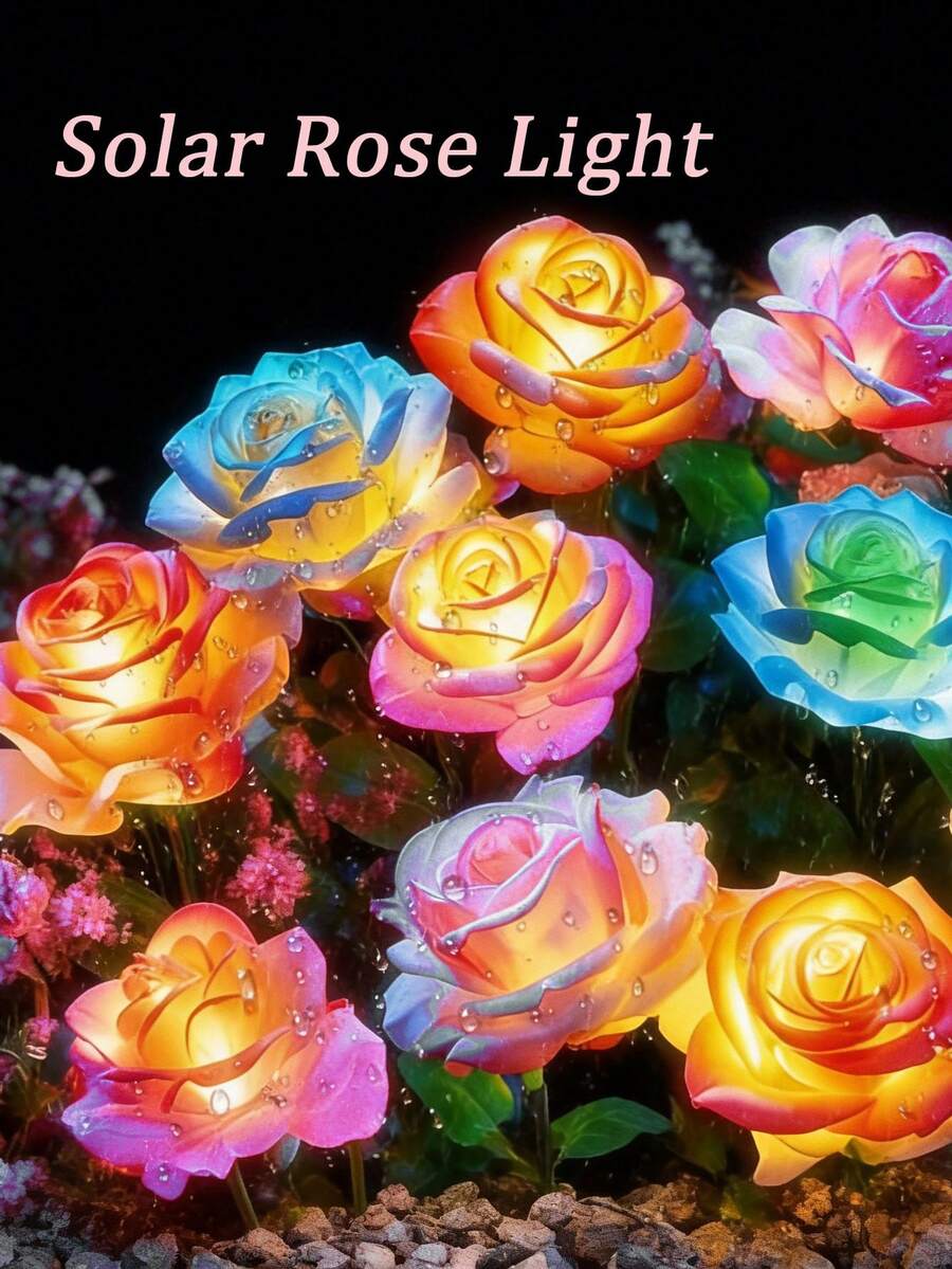 太阳能花园灯，7朵玫瑰花灯，防水布艺玫瑰 - 白色、红色、粉色玫瑰LED装饰灯，适用于小径、庭院、墓地 - 母亲节礼物，送给女性、妈妈、妻子 - 玫瑰 - 查看 1