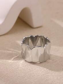 1 pieza Anillo geométrico minimalista plisado irregular de color dorado para mujer, joyería para fiesta de cumpleaños, regalo del Día de la Madre - Plateado - Ver 14