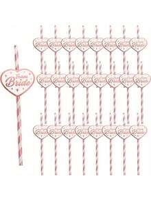 10/20pcs Rose Gold Chicken Party Straws - Elegant Paper Drink Straws With "Bride" Text, Suitable For Wedding Parties, Bridal Showers And Wedding Celebrations - Multicolor - View 2