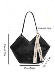 New Fashionable Multi-Functional Contrast Color & Striped Design Large Capacity Dual Handle Shoulder Tote Bag, Suitable For Travel, Shopping And Commuting, Decorated With Scarf Pattern, Elegant Ladies Wallet, Business Commuter Wallet - Black - View 7