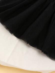 Girls Striped Vest & Mesh Skirt Set, Summer - Black - View 7