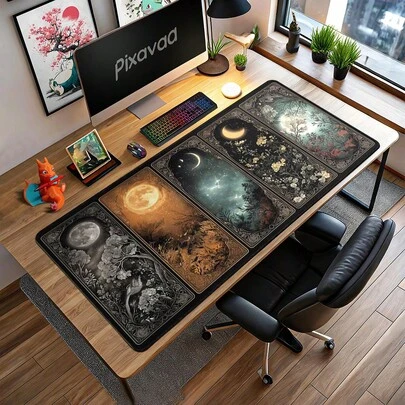 Tapete de escritorio con diseño de cielo estrellado y tarot | Decoración misteriosa para el lugar de trabajo Alfombrilla de ratón para juegos y oficina Accesorios de escritorio Accesorios de computadora Base antideslizante y borde cosido Alfombrilla de teclado y ratón para juegos y oficina